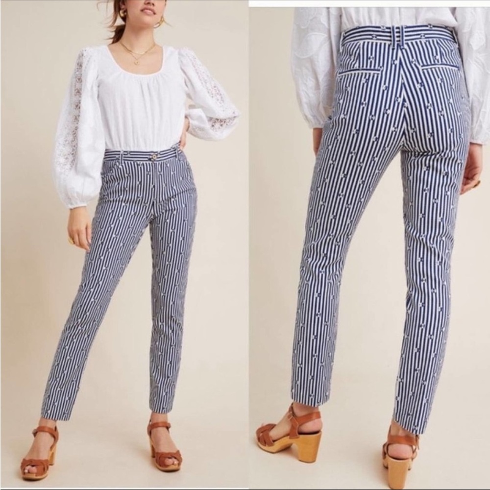 Anthropologie The Essential Slim Trousers Blue Motif 6
